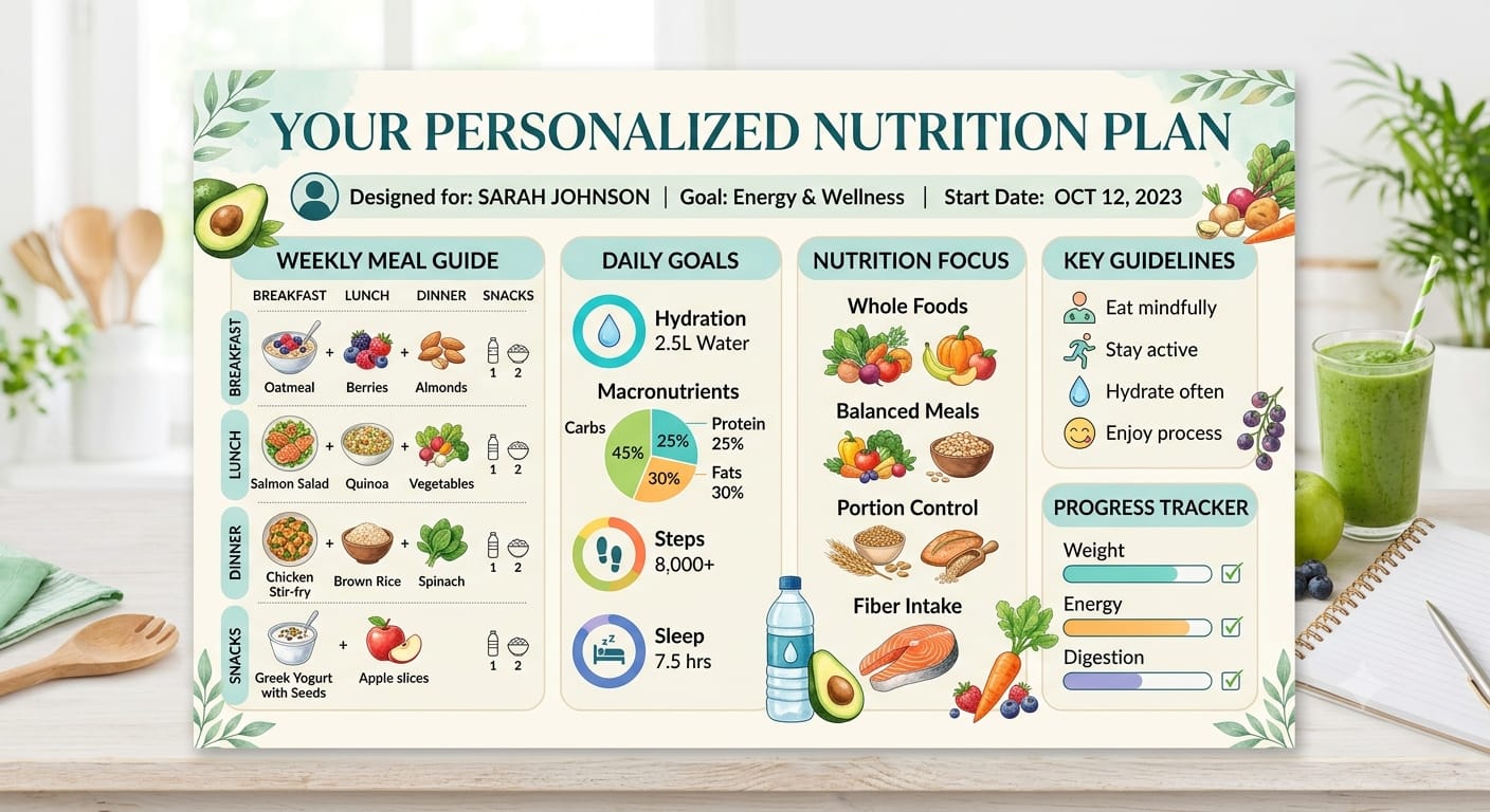 Healthy personalized diet plan with balanced meals for women
