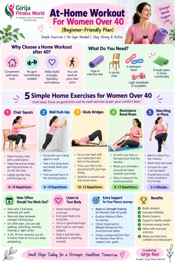 Home workout for women over 40 beginner-friendly exercise plan